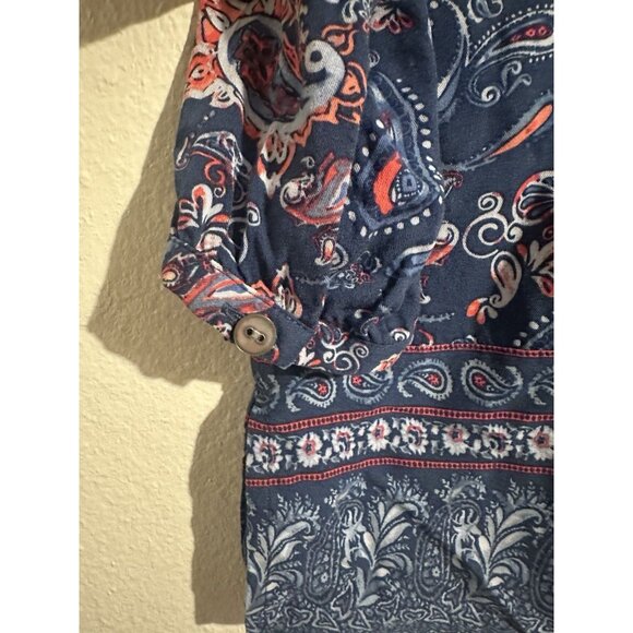 J Jill Womens Tunic Top Size XS Blue Paisley Floral Western Boho Coastal 18583 - Picture 12 of 14